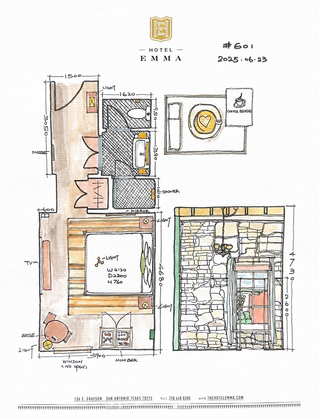 Hotel Emma · AI-prepared display of YE’s drawing
