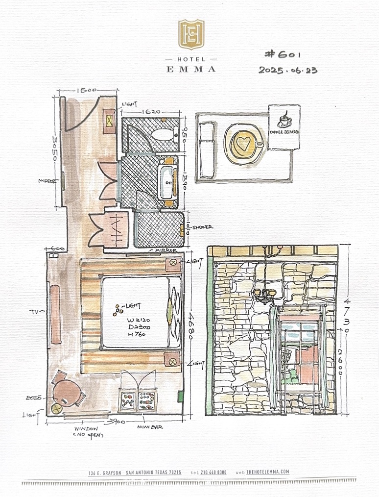 Original hand-drawn study of Hotel Emma