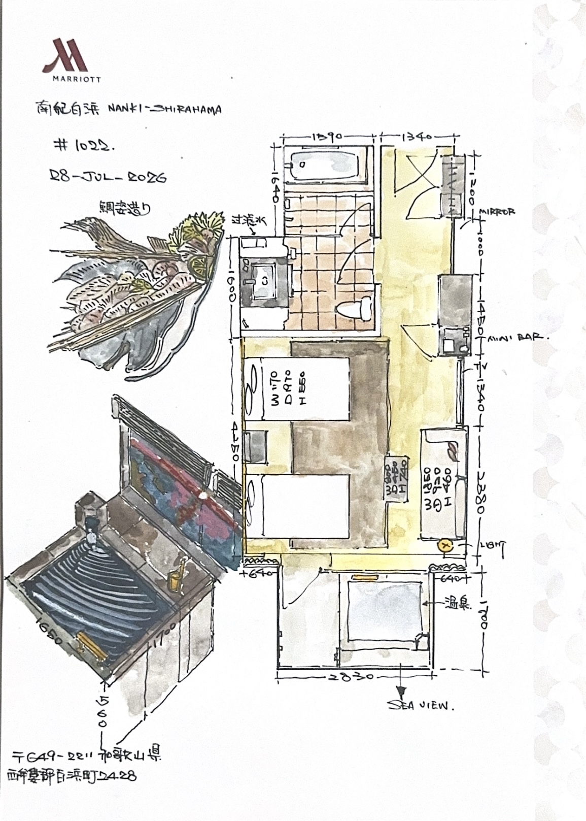 Original hand-drawn study of Nanki-Shirahama Marriott